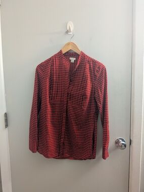 J.Crew Red & Black Gingham Pintuck Pleat Button Up Blouse Size XS CabinCore Gran